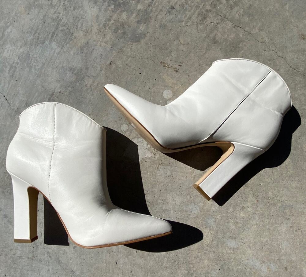 Marc Fisher LTD White Leather Pointed Toe Ankle Booties